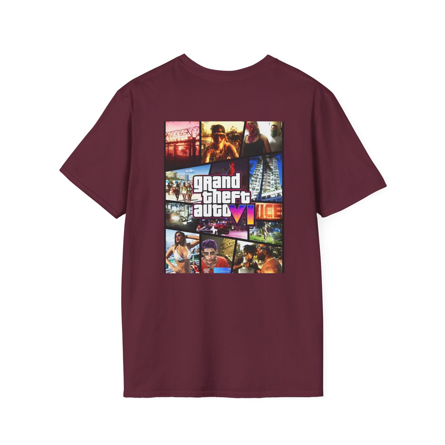 Vice City VI Inspired Unisex Softstyle T-Shirt, Gamer Apparel, Video Game Merchandise, Retro Gaming Gift, Casual Wear