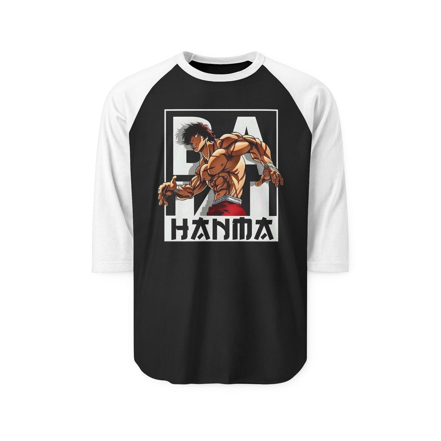 HANMA Unisex Three-Quarter Sleeve Sports Tee, Casual Graphic Top, Anime-Inspired Apparel, Perfect Gift for Fans, Everyday Wear