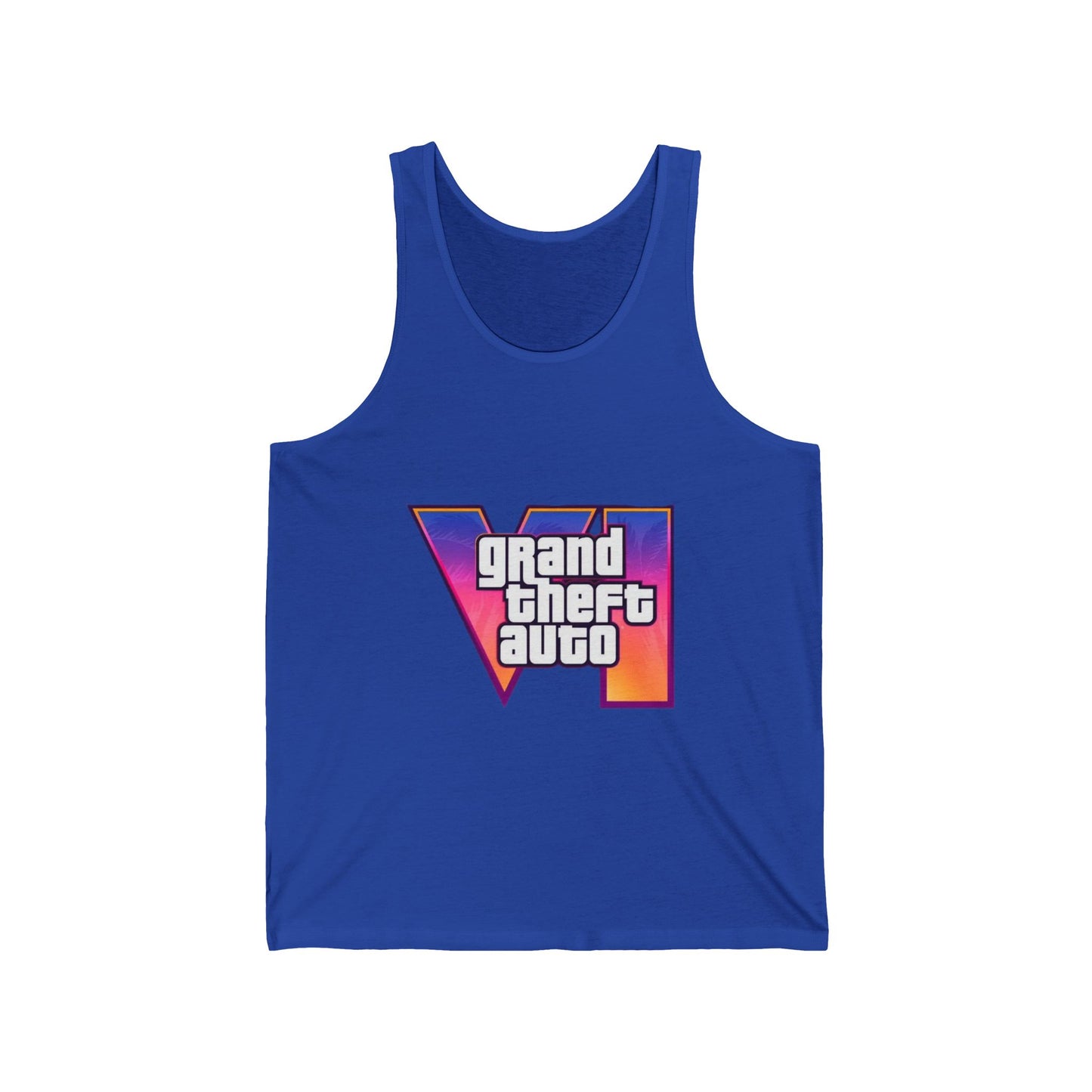 Unisex Jersey Tank Top with Vice City 6 Design - Perfect for Gamers, Summer Festivals, Sports Events, Gift for Him/Her/You