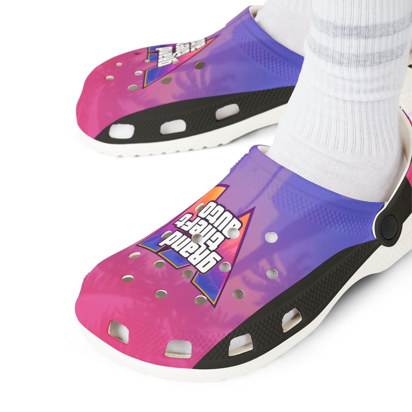 Vice City Drip 6 Crocs – Vice Mode Unlocked Foam Shoes, Fun Clogs for Gamers, Comfortable Slip-Ons, Unique Playful Footwear, Gift for Gaming Enthusiasts