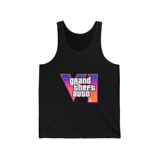 Unisex Jersey Tank Top with Vice City 6 Design - Perfect for Gamers, Summer Festivals, Sports Events, Gift for Him/Her/You
