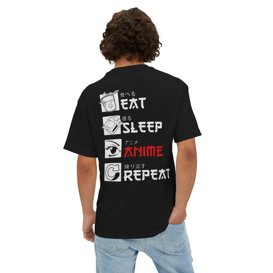Anime Lover Oversized Tee - Eat Sleep Anime Repeat Shirt, Gift for Fans, Casual Wear, Unisex T-Shirt, Comfortable Streetwear