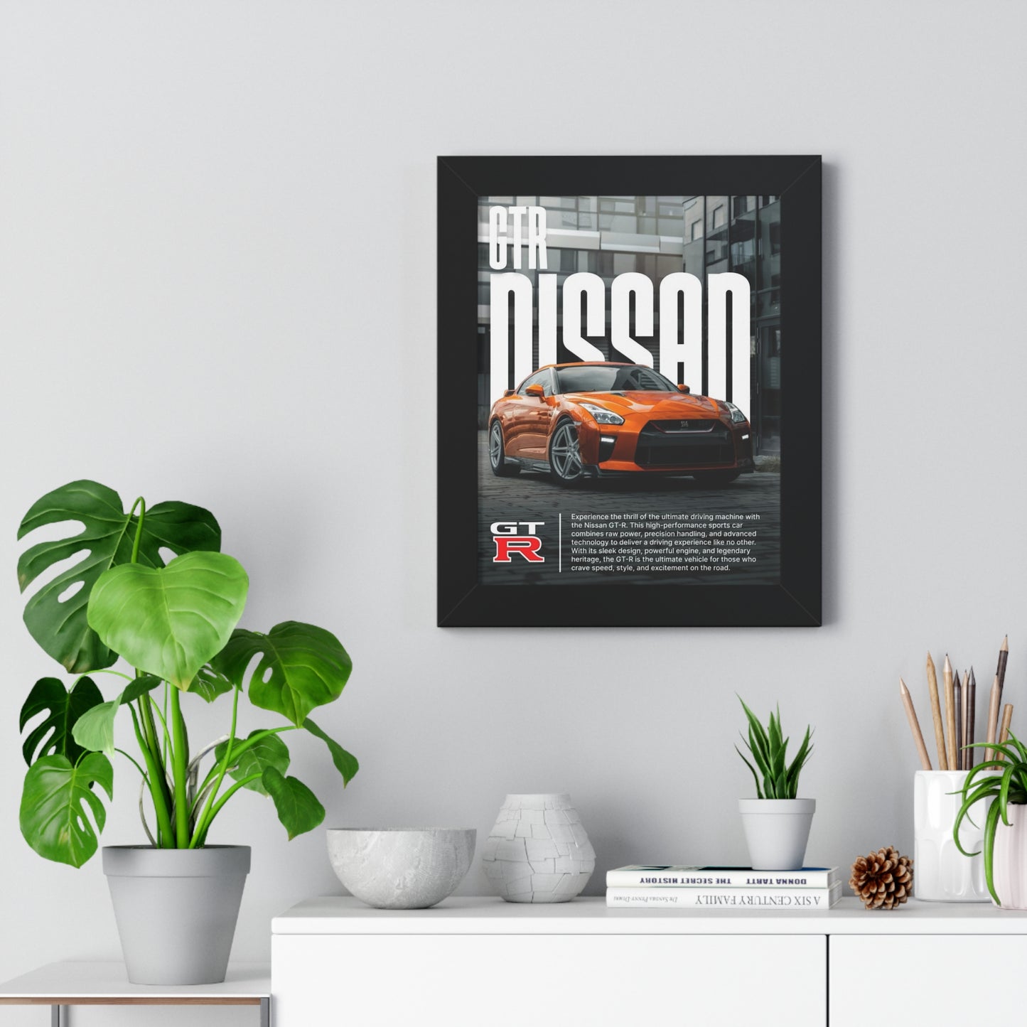 GTR Nissan Framed Vertical Poster, Car Art Print, Automotive Decor, Gift for Car Enthusiasts, Wall Art for Garage, Nissan GT-R