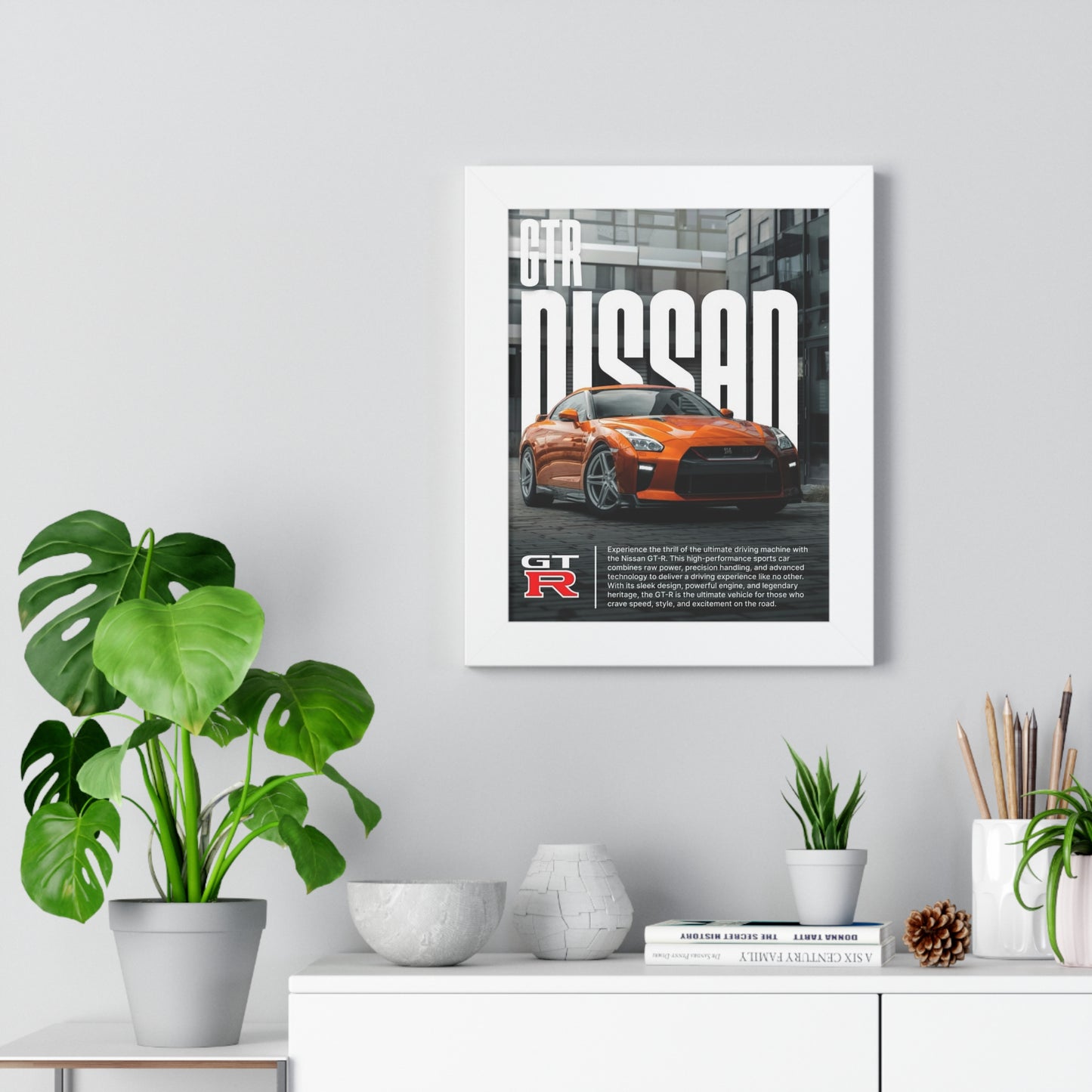 GTR Nissan Framed Vertical Poster, Car Art Print, Automotive Decor, Gift for Car Enthusiasts, Wall Art for Garage, Nissan GT-R